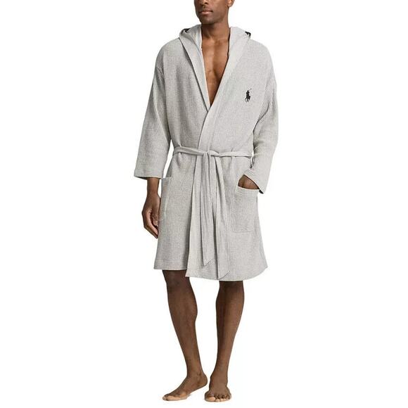 POLO RALPH LAUREN MEN'S THERMAL HOODED ROBE GRAY L/XL NWT - Picture 2 of 3